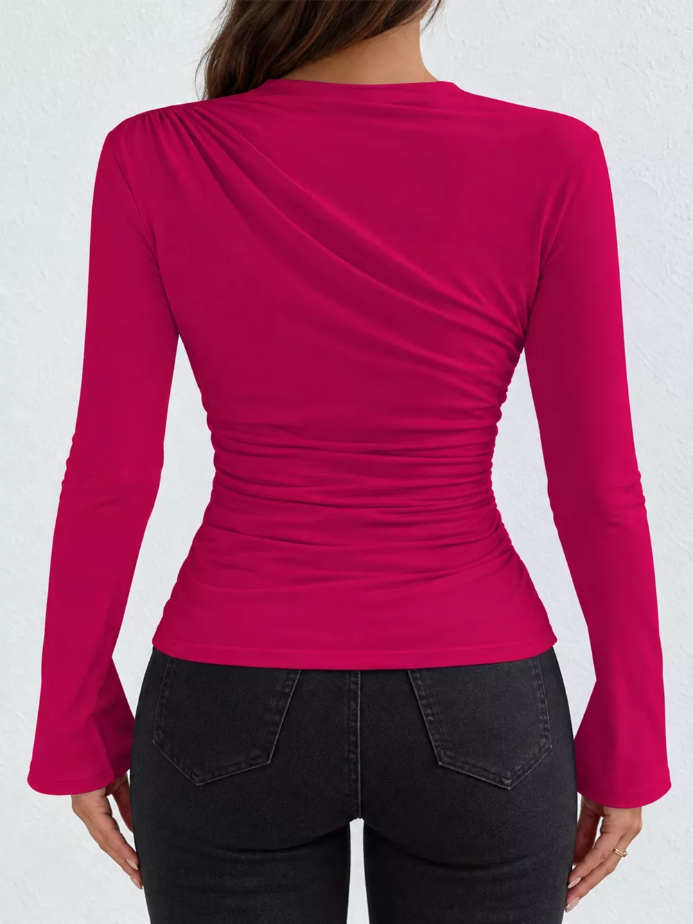 Ruched Long Sleeve Slim-Fit T-Shirt, image 33