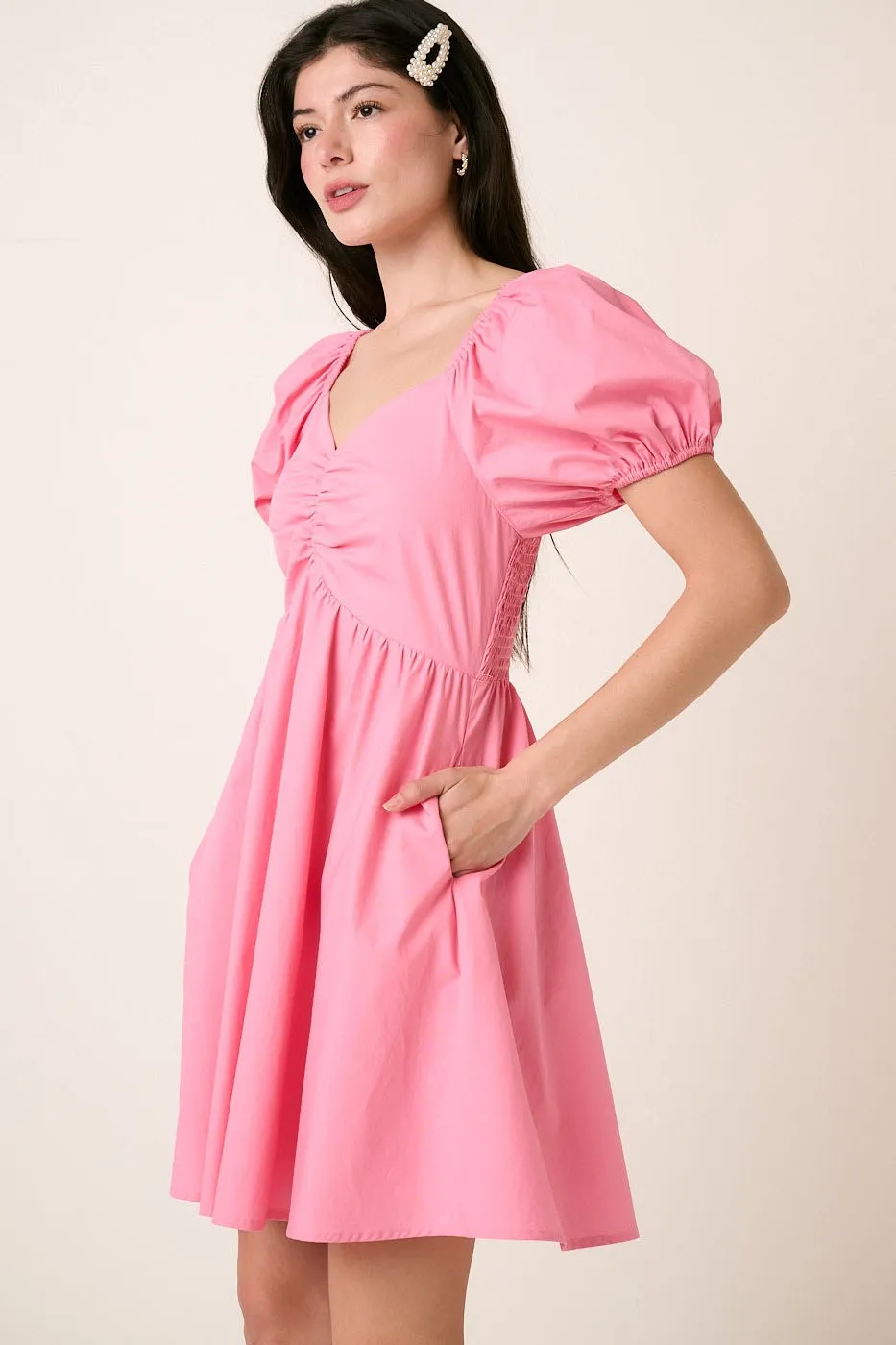 Sweetheart Puff Sleeve Smocked Mini Dress, image 5