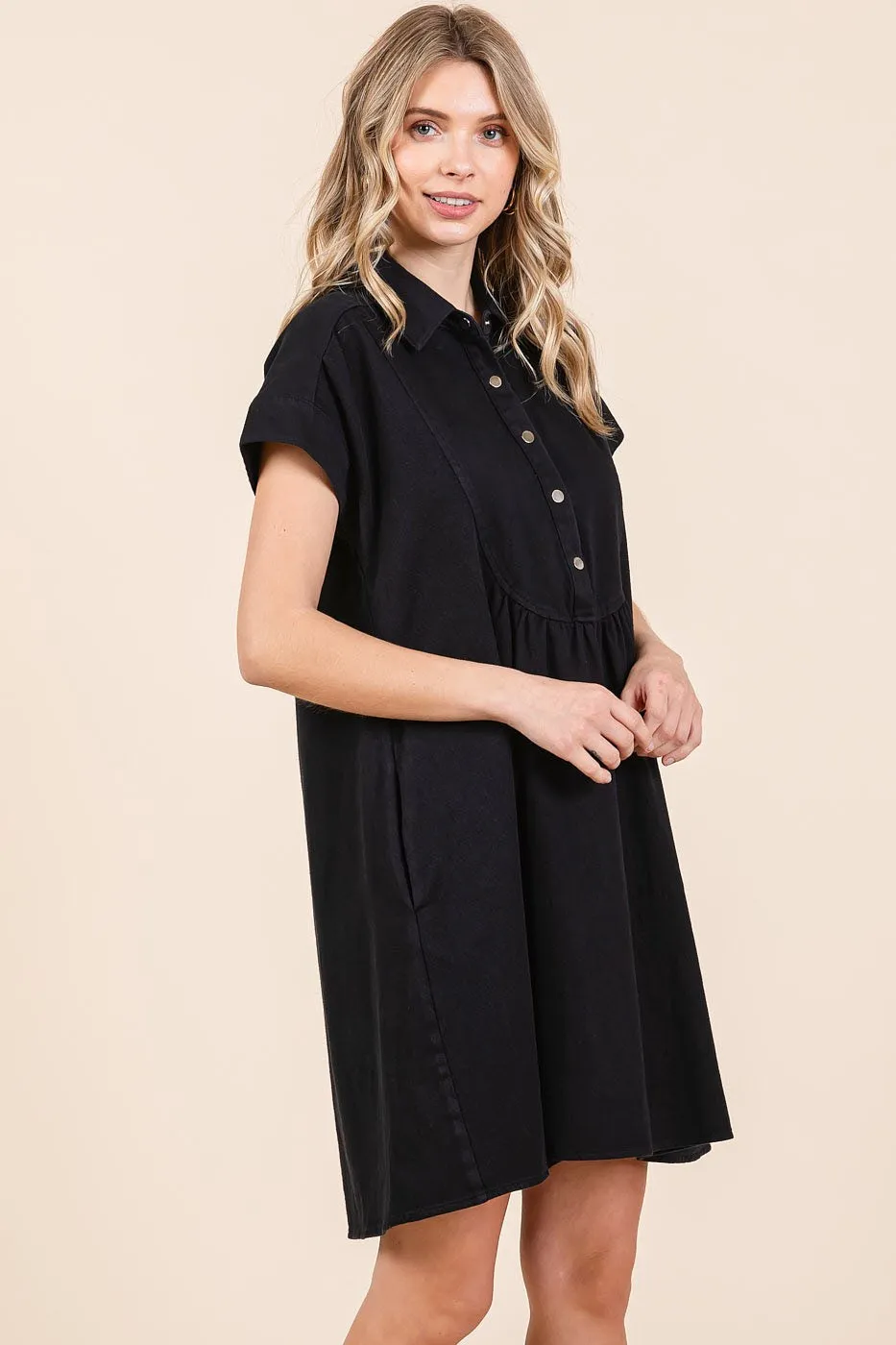 Twill Short Sleeve Collared Mini Dress, image 4