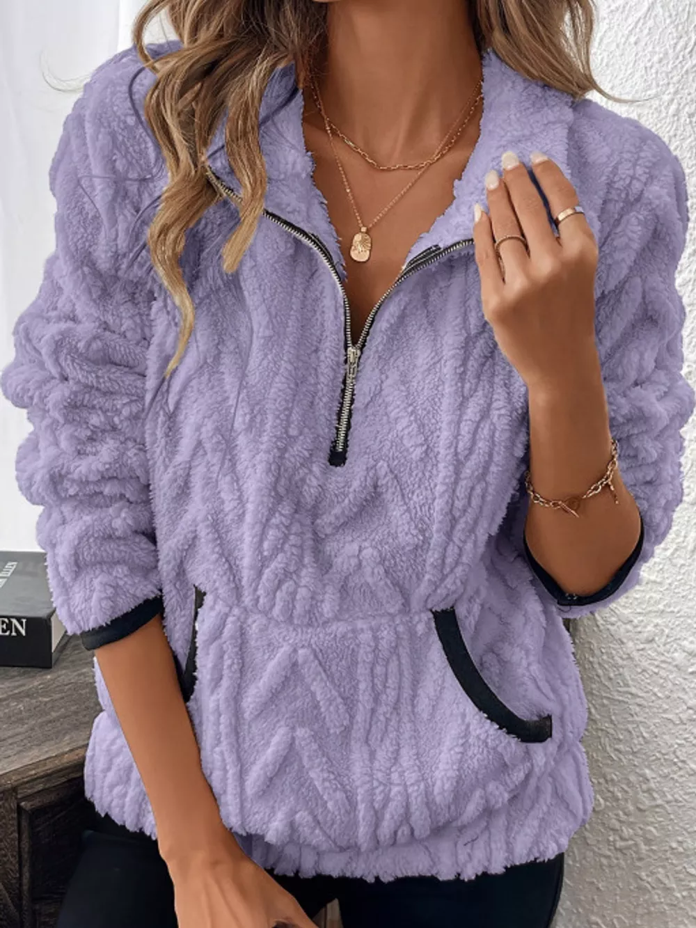 Full Size Quarter-Zip Sherpa Sweatshirt Plus Size, image 35