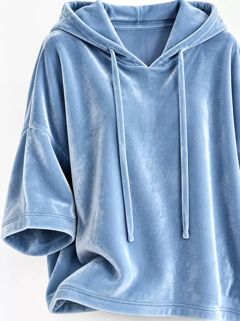 Full Size Velvet Half Sleeve Hoodie with Drawstring Plus Size, image 10