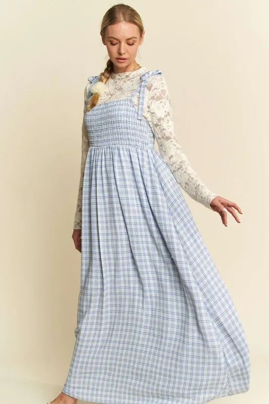 Plaid Smocking Sleeveless Maxi Dress, image 5