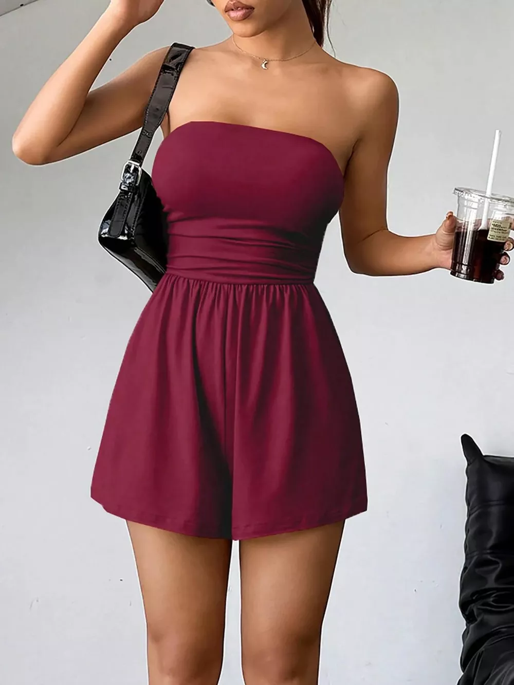Chic Strapless Ruched Waist Romper, image 16
