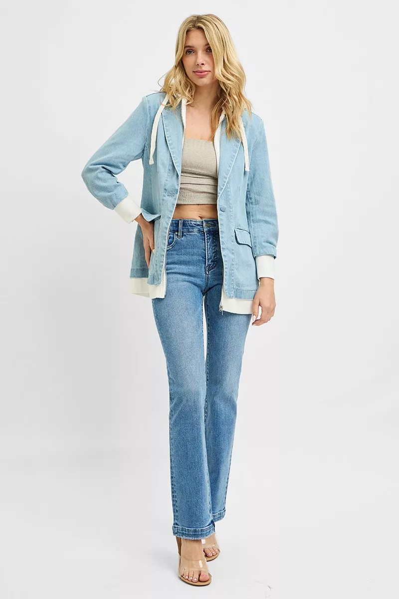 One Button Blazer with Hoodie Jacket, image 3