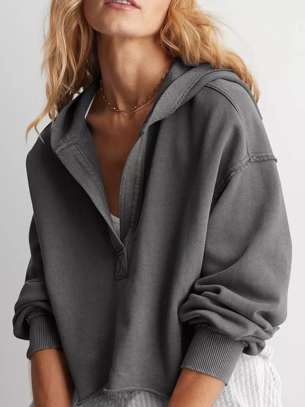 Dropped Shoulder Cropped Hoodie, image 17