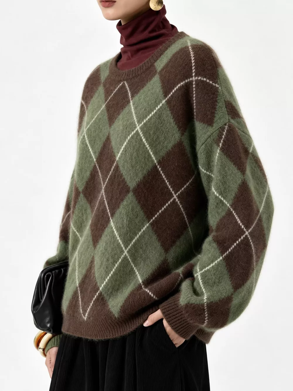 Argyle Pattern Fuzzy Knit Sweater, image 23