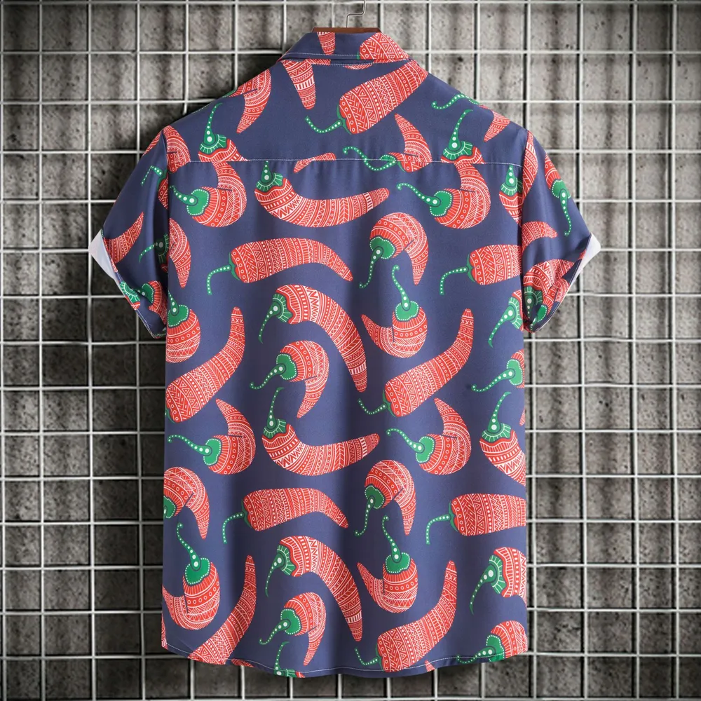 Men's Plus Size Chili Print Hawaiian Beach Shirt, image 2