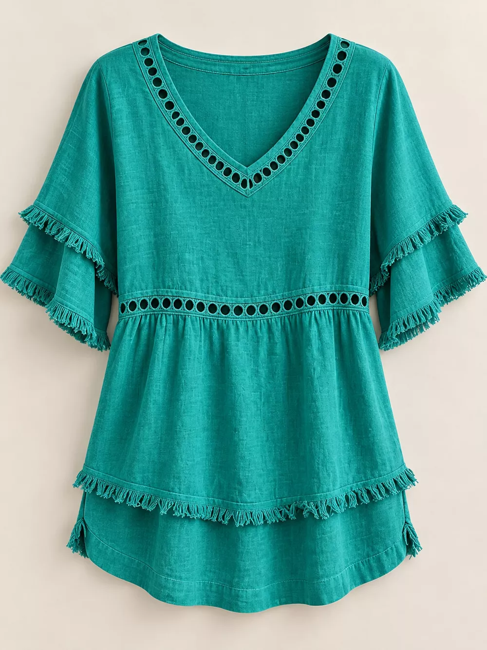Full Size Frayed Hem V-Neck Blouse Plus Size, image 20