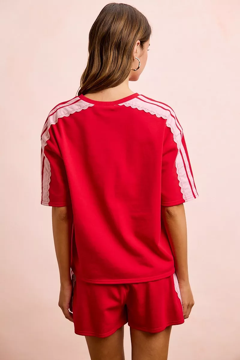 BiBi French Terry Side Lace Detail Short Sleeves Top, image 4