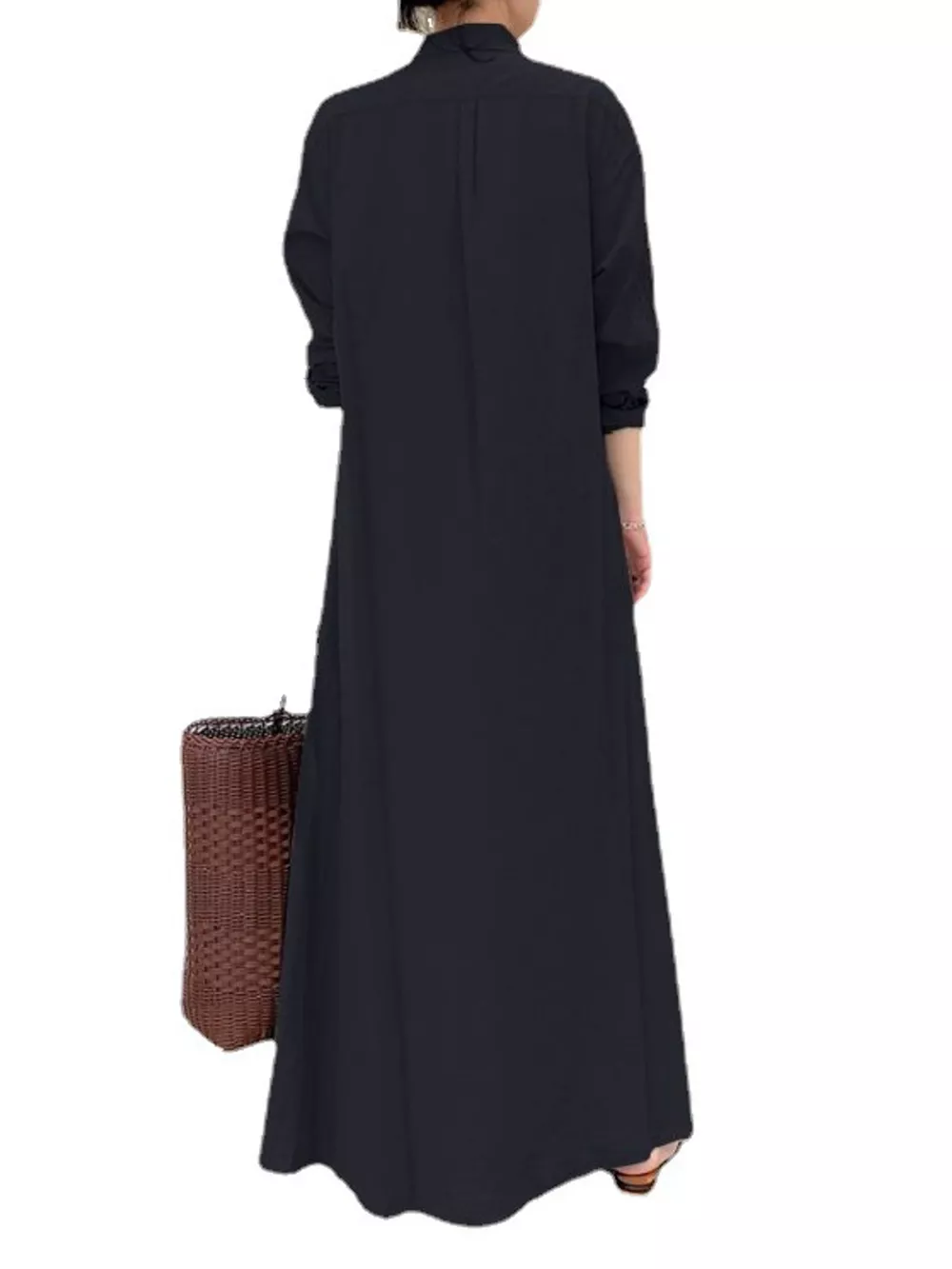 Full Size Button Front Long Sleeve Maxi Shirt Dress Plus Size, image 27