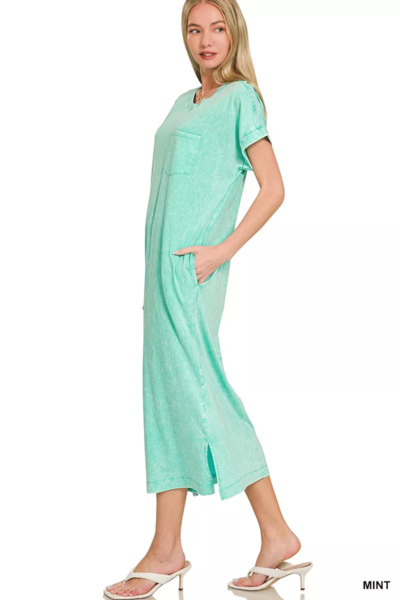 Washed Exposed Seam Short Sleeve T-Shirt Dress, image 3