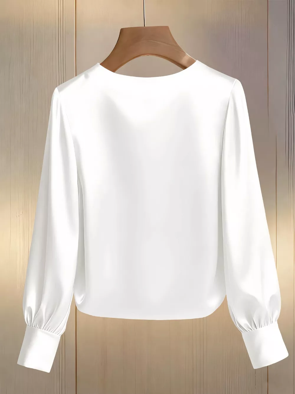 Pearl Trim Round Neck Silk Blouse, image 6