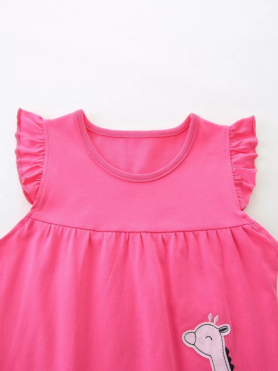 Children's Giraffe Applique Ruffle Sleeve Top & Floral Shorts Set, image 3