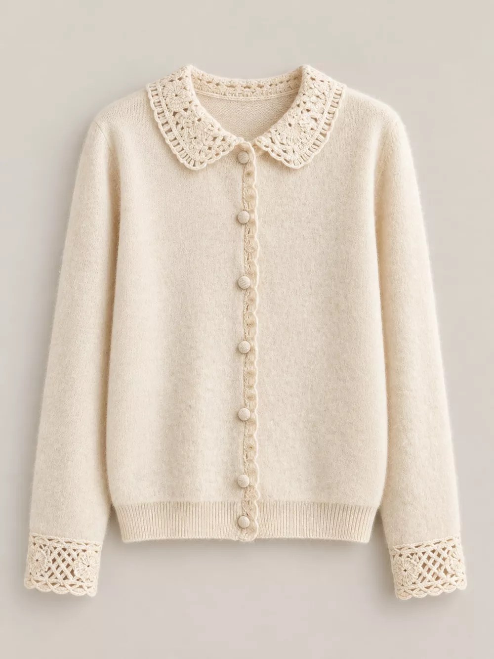 Lace-Collar Button Down Knit Cardigan, image 8