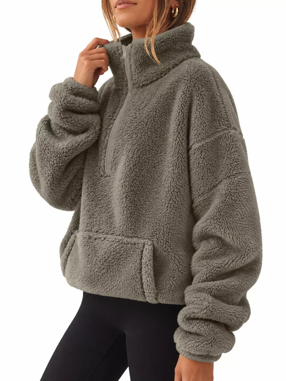 Full Size Sherpa Quarter-Zip Turtleneck Sweatshirt Plus Size, image 12