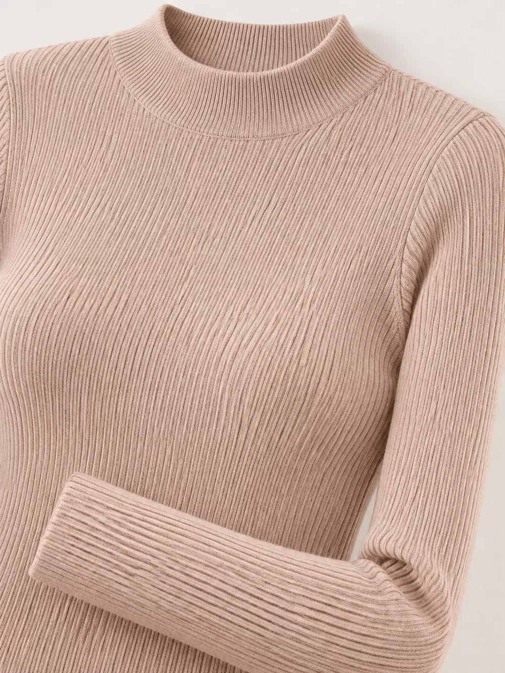 Elegant Slim-Fit Ribbed Mock Neck Knit Top, image 39