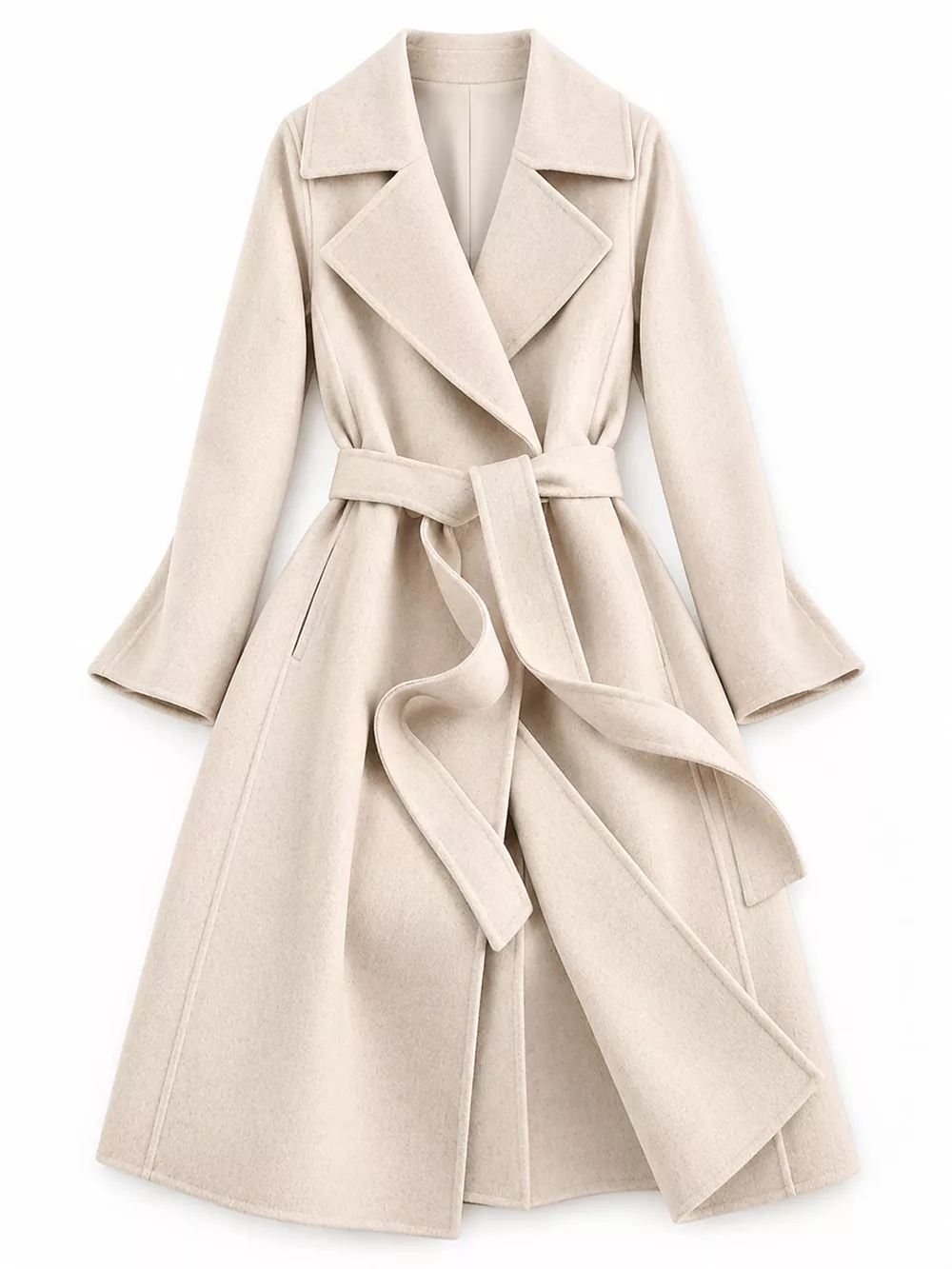 Longline Wool Coat with Waist-Defining Belt, image 22