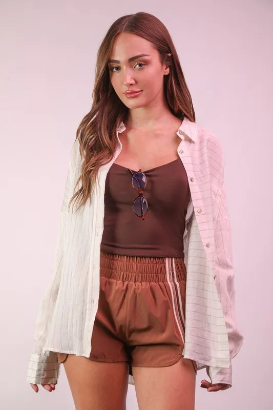 Oversized Striped Button Down Shirt Top, image 3