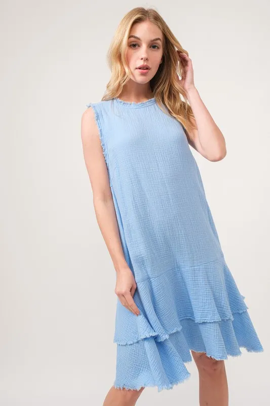 Washed Fringe Detail Tiered Dress, image 3