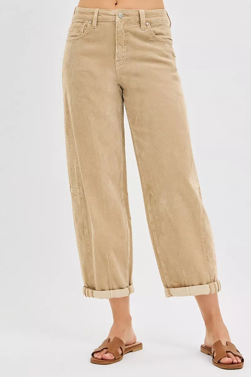 High Rise Crop Barrel Cordurory Pants