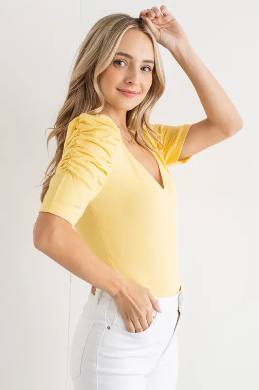 Shirring Puff Sleeve Bodysuit, image 3
