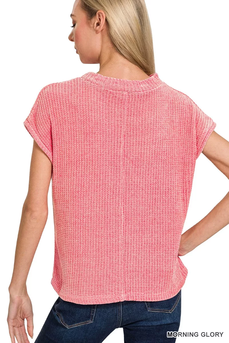 Chenille Waffle Short Sleeve Sweater, image 2