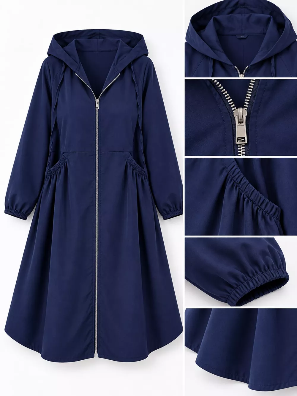 Plus Size Hooded Zip-Up Longline Windbreaker Outerwear, image 13