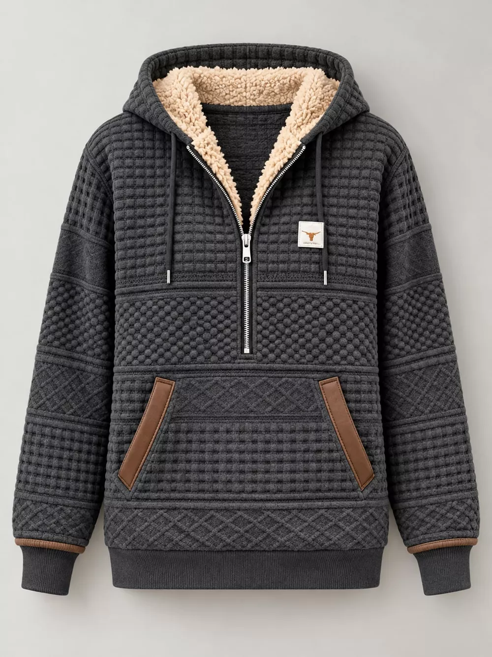 Full Size Half Zip Texture Hoodie Plus Size, image 4