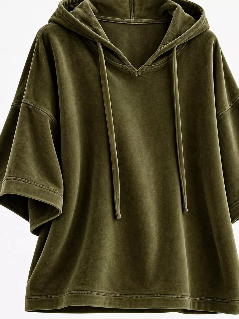 Full Size Velvet Half Sleeve Hoodie with Drawstring Plus Size, image 29