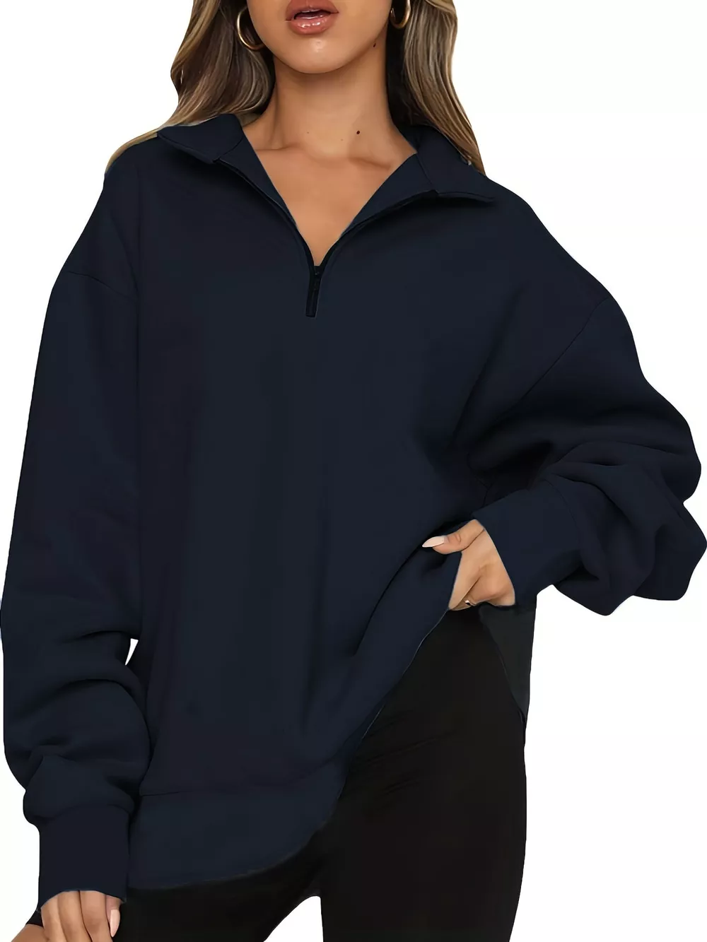 Full Size Quarter-Zip Dropped Shoulder Sweatshirt Plus Size, image 20