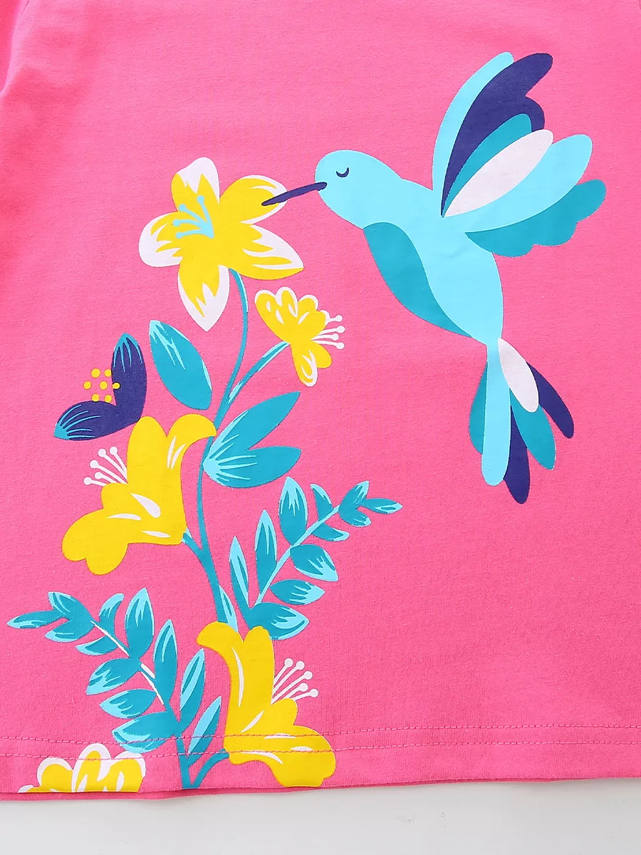 Children's Hummingbird & Floral Print Short Sleeve T-Shirt, image 3