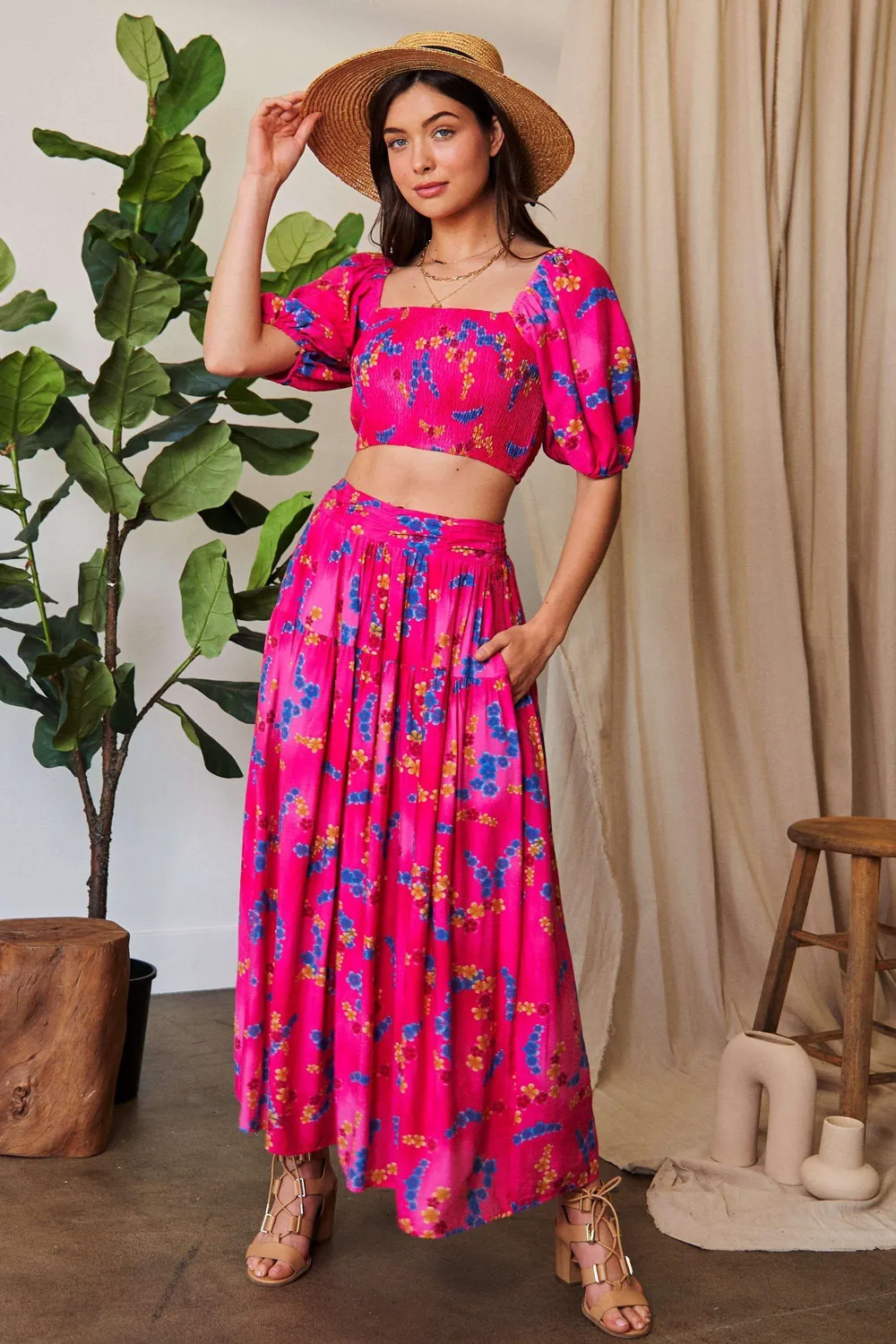 Printed Smocking Waistband Ruffled Maxi Skirt, image 5