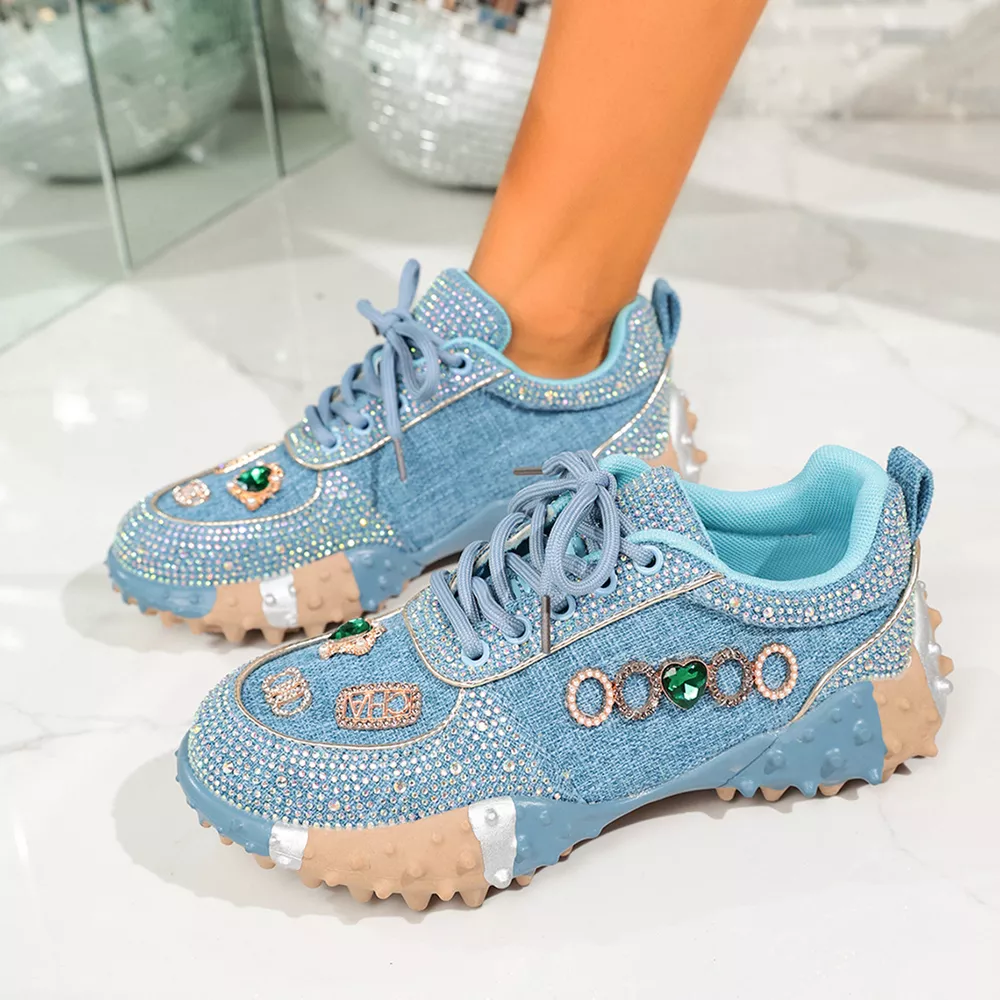 Rhinestone Round Toe Sneakers, image 2