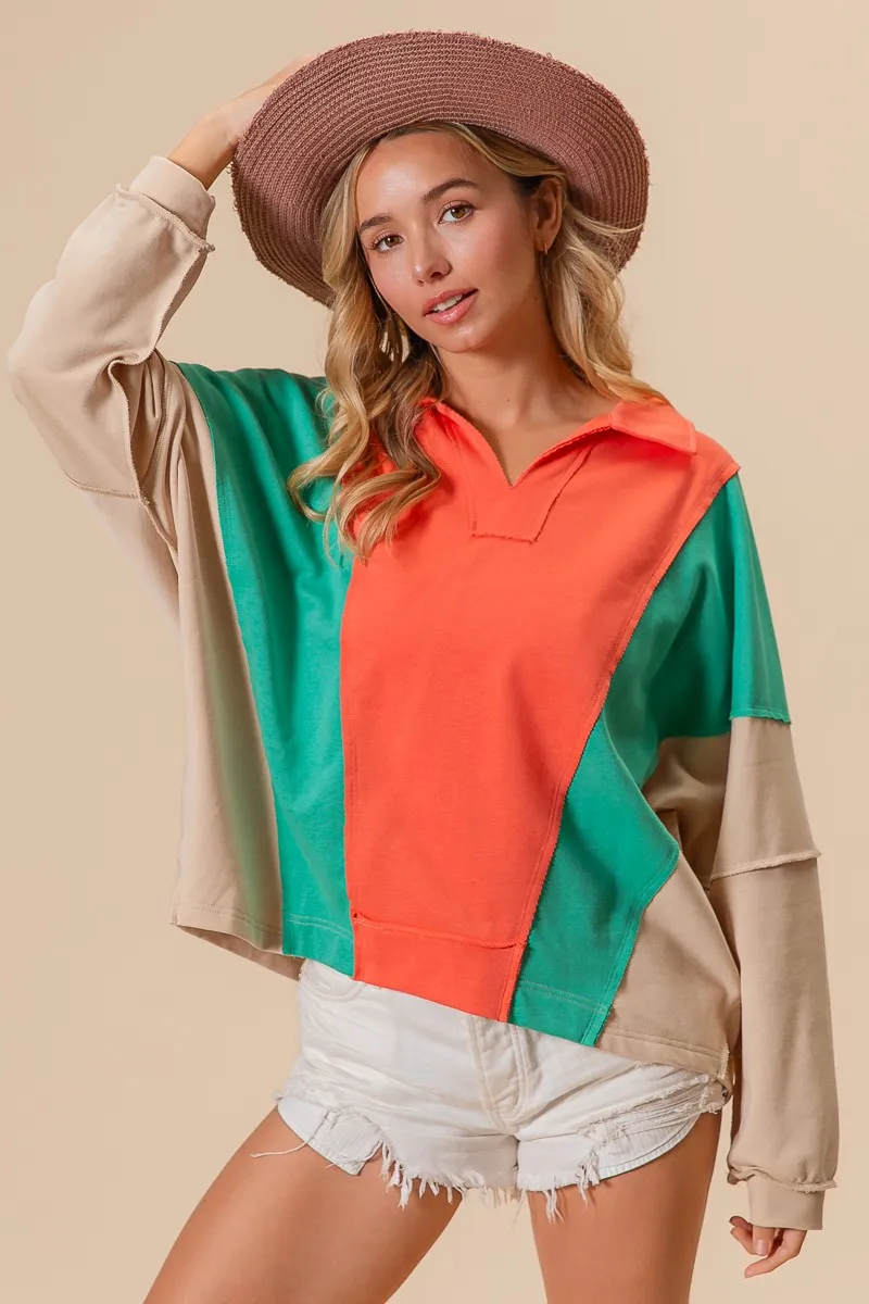 Colorblock Exposed Seam French Terry Sweatshirt