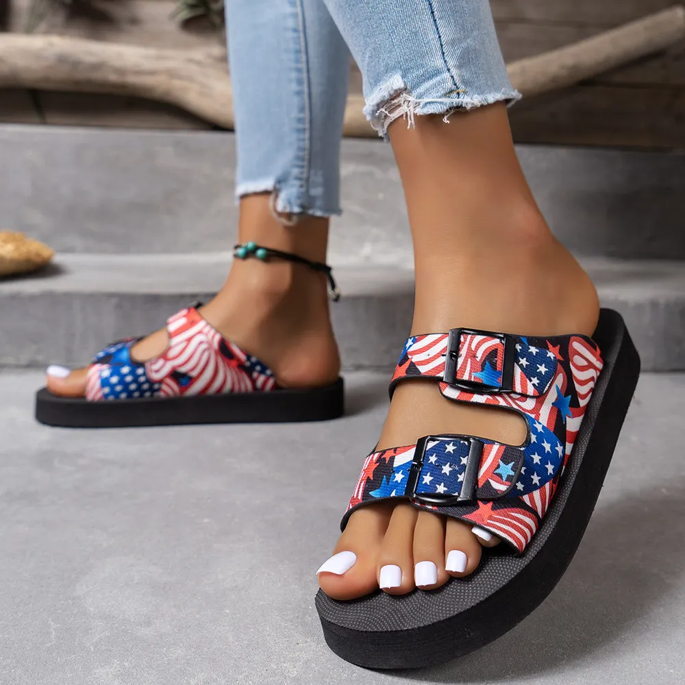 American Flag Patriotic Double Strap Sandals, image 2