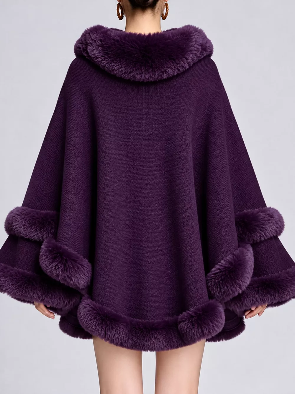 Faux Fur Trimmed Hooded Cape, image 36