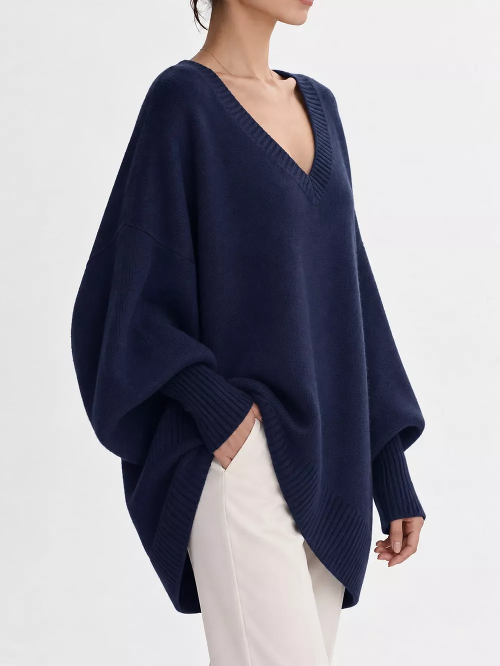 Full Size V-Neck Oversized Batwing Sleeve Sweater Plus Size, image 17