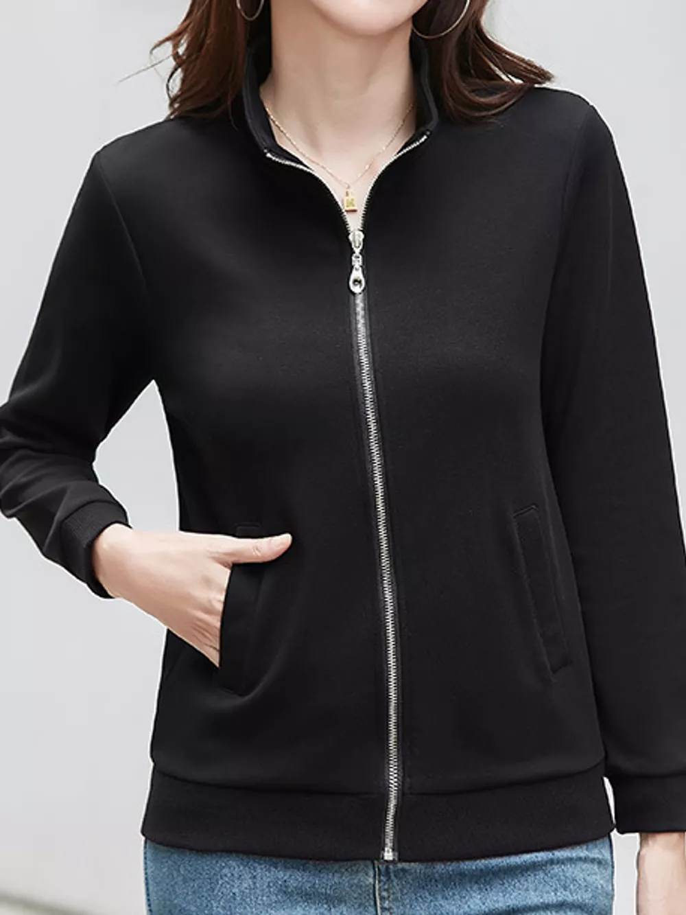 Full Size Stand-Collar Zip-Up Sweatshirt Plus Size, image 6