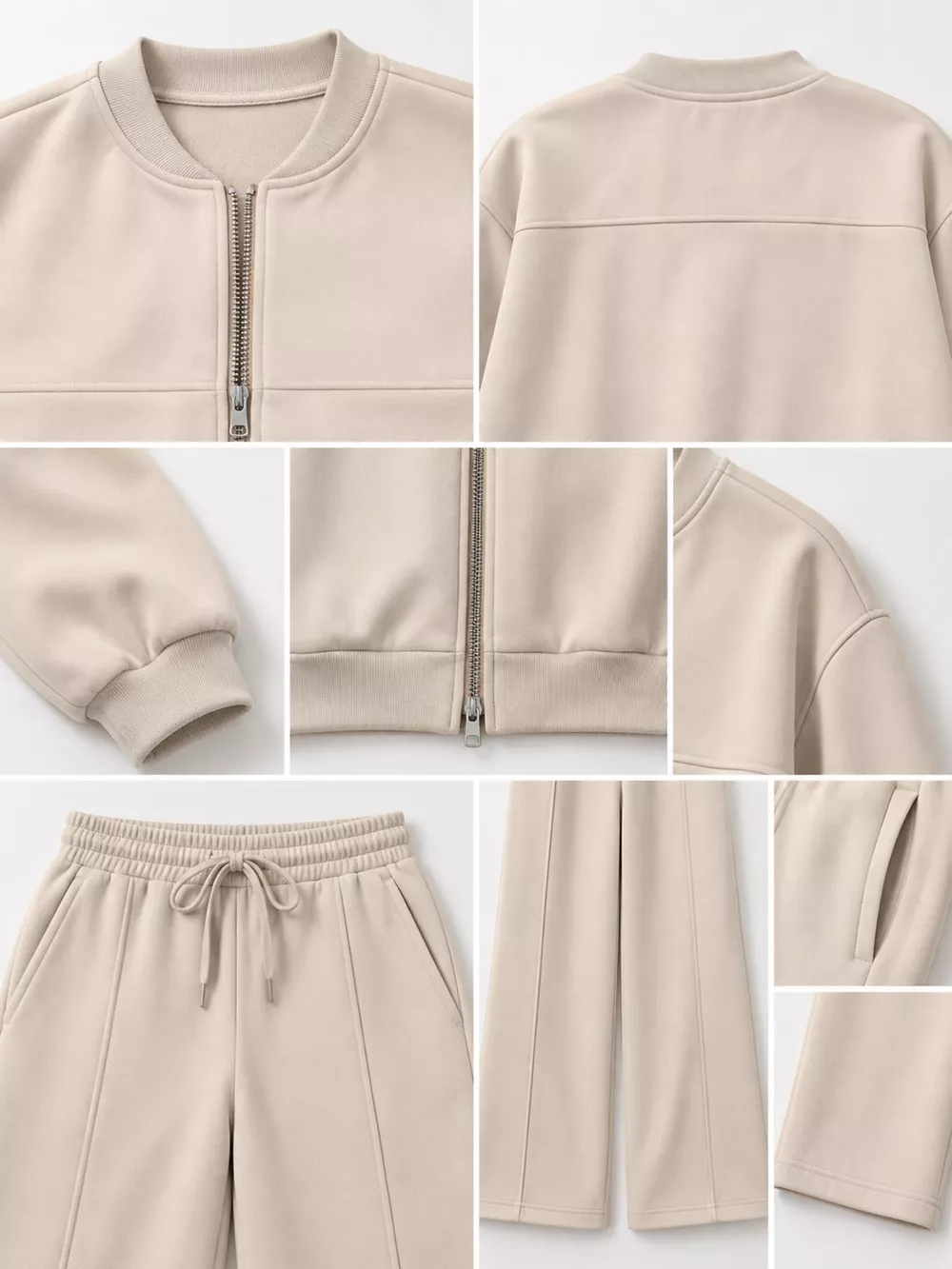 Casual Zip-Up Jacket and Wide-Leg Sweatpants Set, image 6