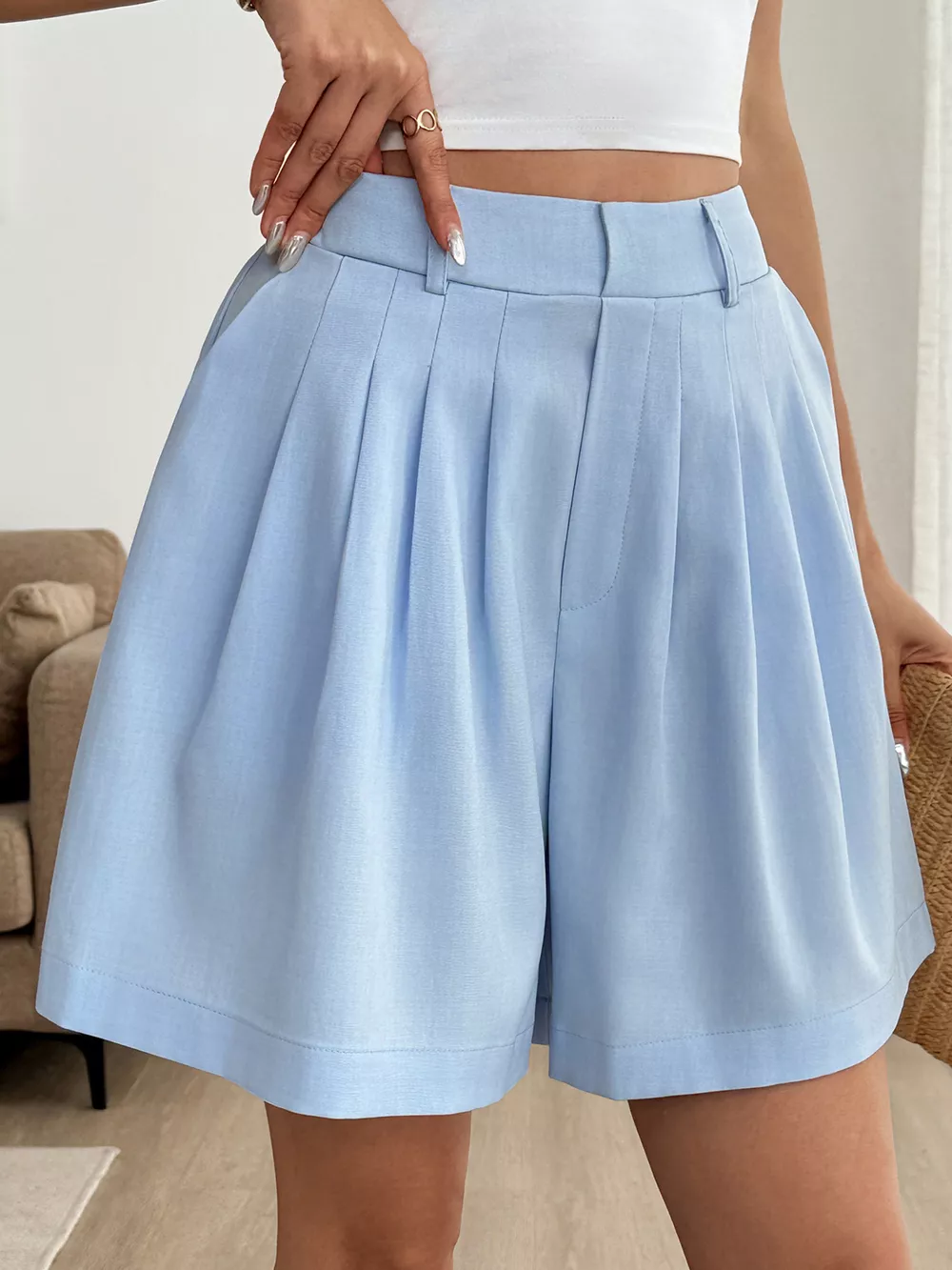 Pleated High-Waisted Shorts, image 6