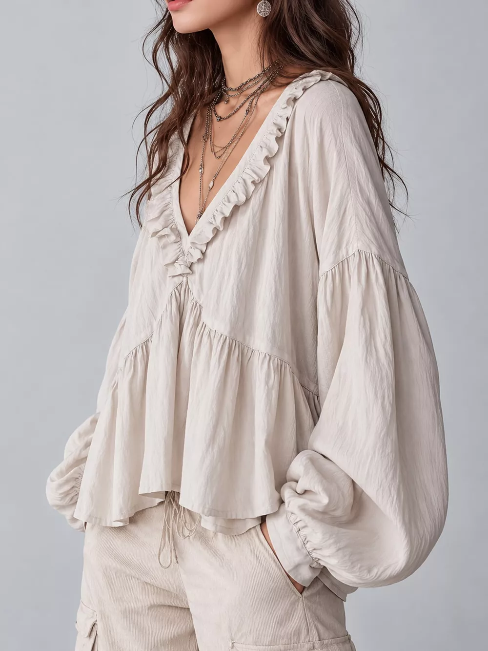 Ruffled V-Neck Blouse, image 2