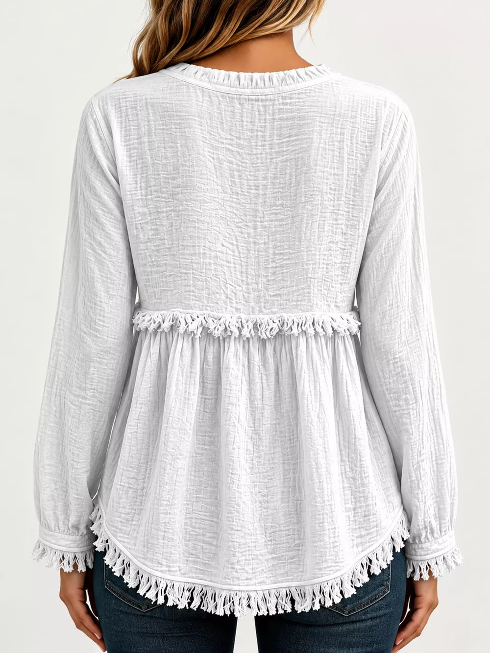 Full Size Frayed Hem Button Detail Blouse Plus Size, image 48