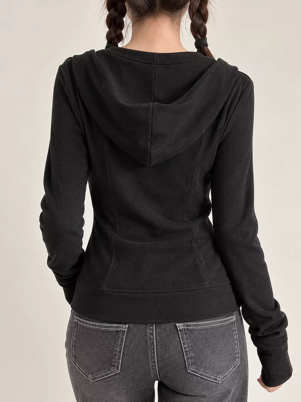 Drawstring Zip-Up Slim Fit Hoodie, image 7