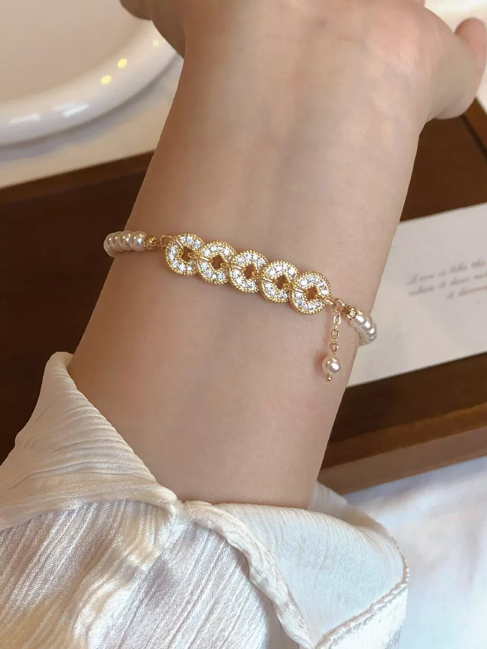 18K Gold-Plated Pearl Coin Bracelet, image 3