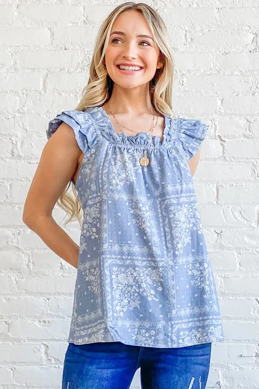 Boho Print Ruffle Baby Doll Tank Top, image 5