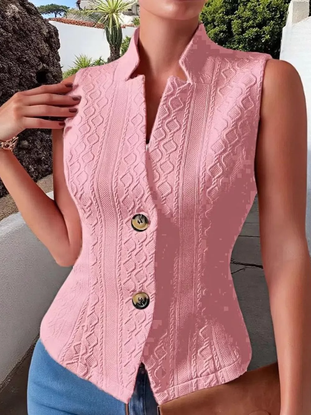 Textured Slim-Fit Button-Down Vest Coat, image 8