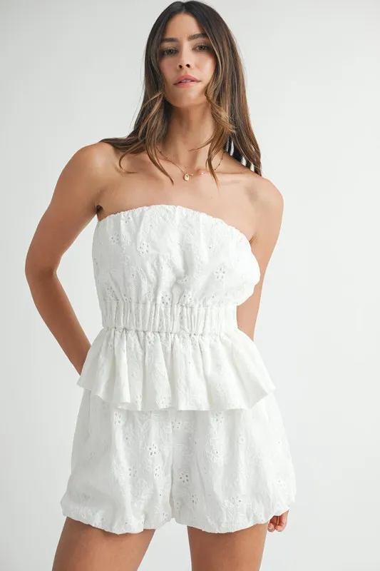 Floral Eyelet Lace Tube Top and Short Set, image 8