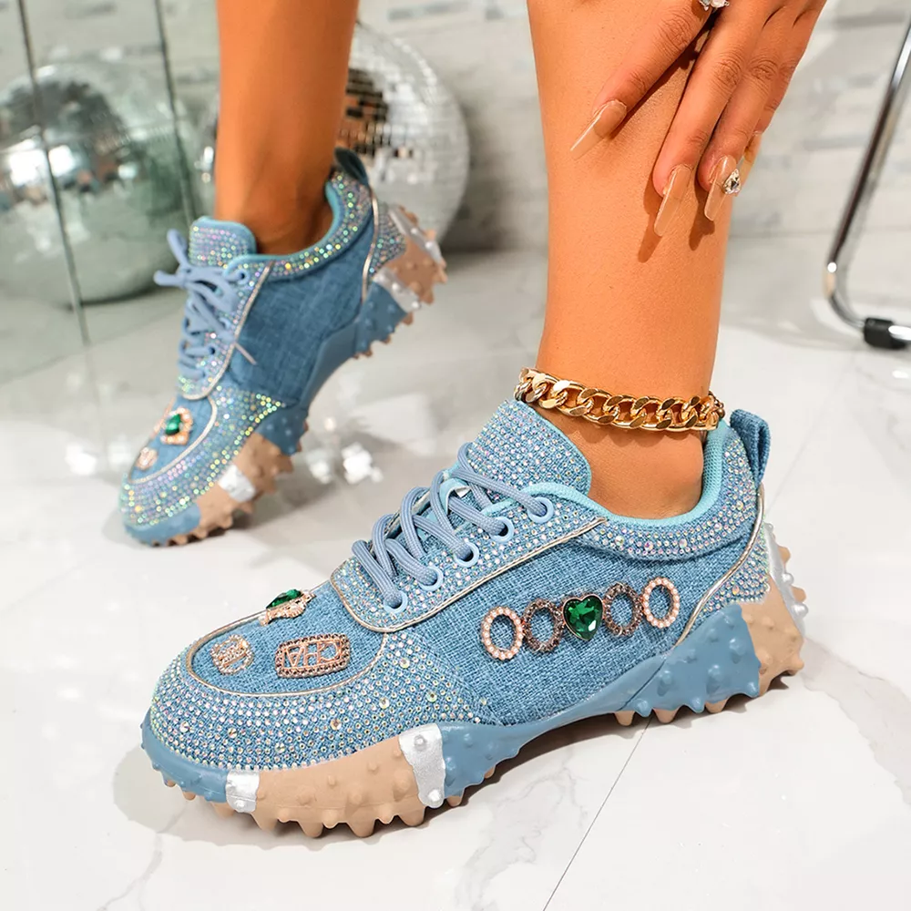 Rhinestone Round Toe Sneakers, image 3