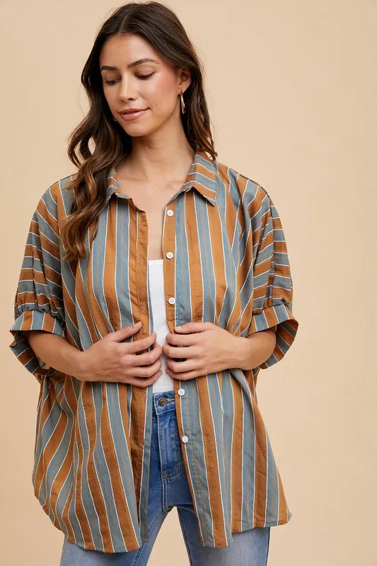 Oversized Drop Shoulder Striped Woven Shirt, image 4