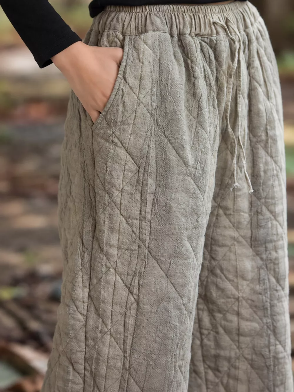 Quilted High-Waisted Wide-Leg Casual Pants, image 4
